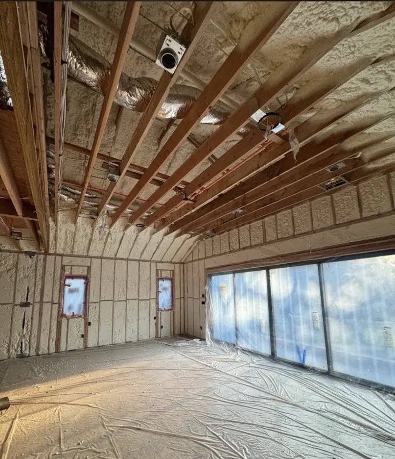 Interior walls and ceiling insulated with spray foam during new construction in Guadalupe